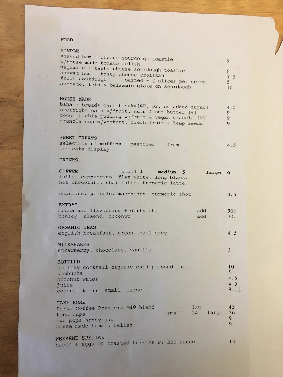 Menu, Double Shot Express'O