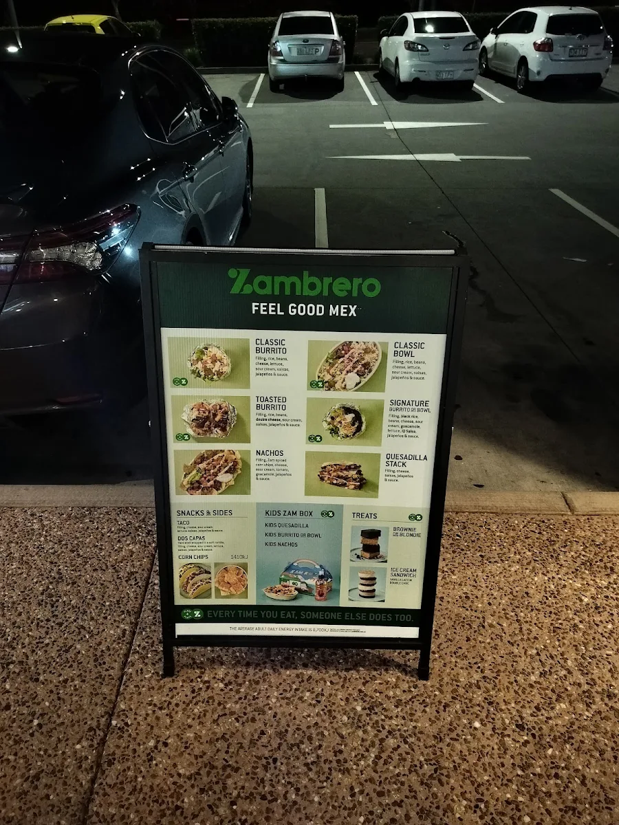 Menu, Zambrero Pacific Pines