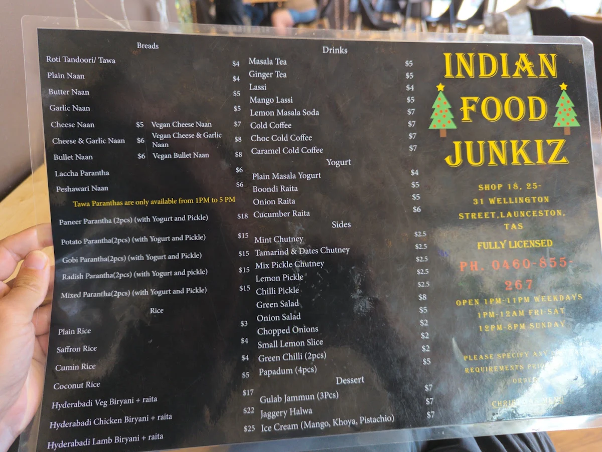 Menu, Indian Food Junkiz