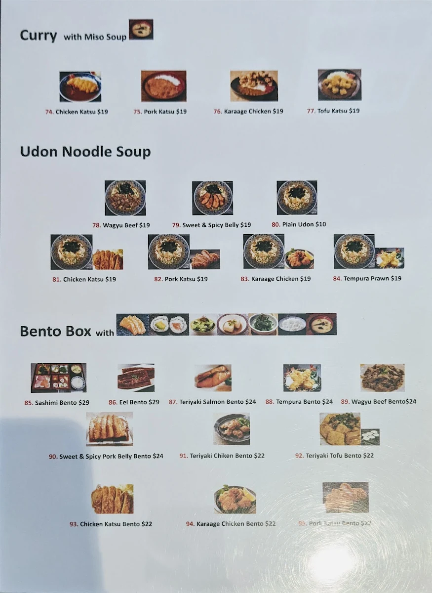 Menu, Sushi-mori