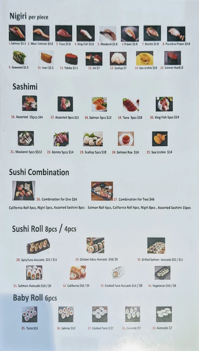 Menu, Sushi-mori