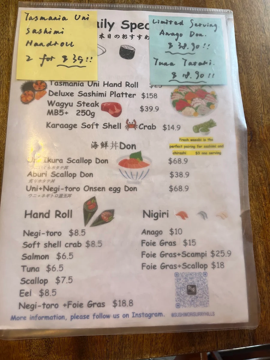 Menu, Sushi-mori