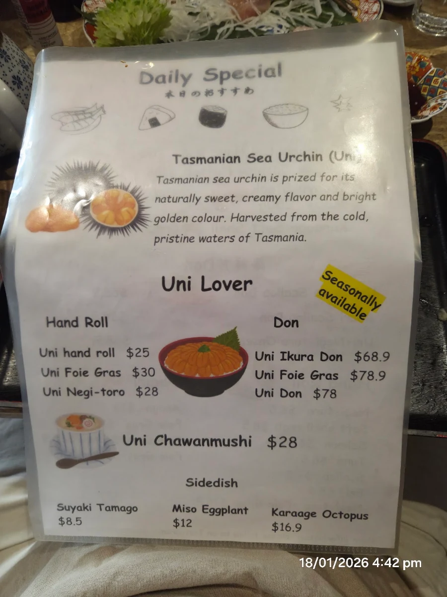 Menu, Sushi-mori