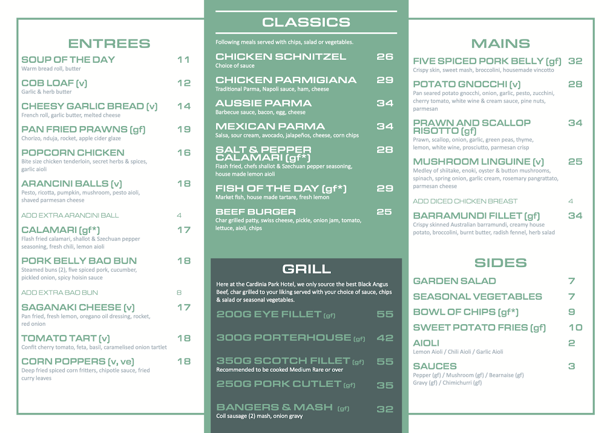 Menu, Cardinia Park Hotel