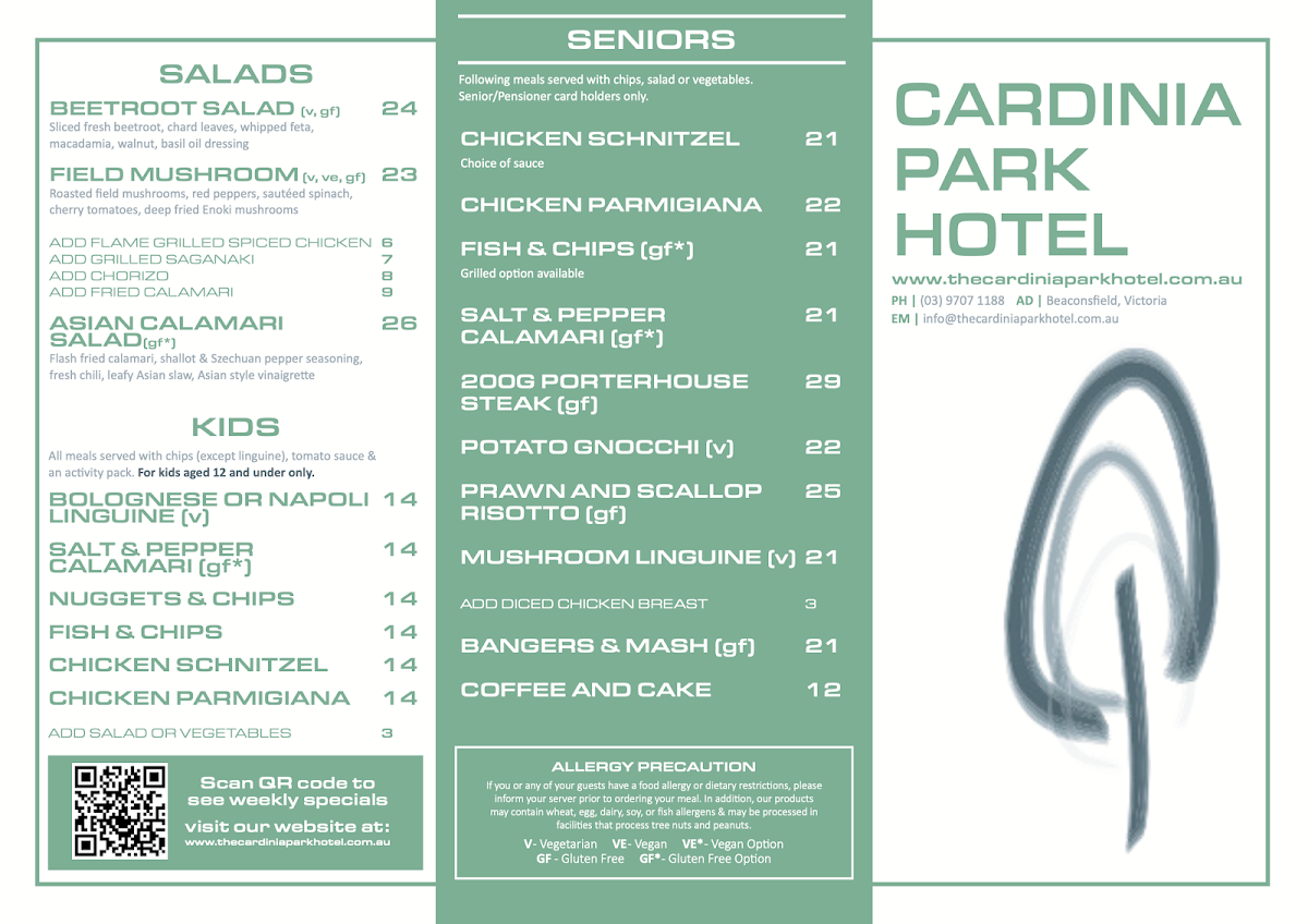 Menu, Cardinia Park Hotel