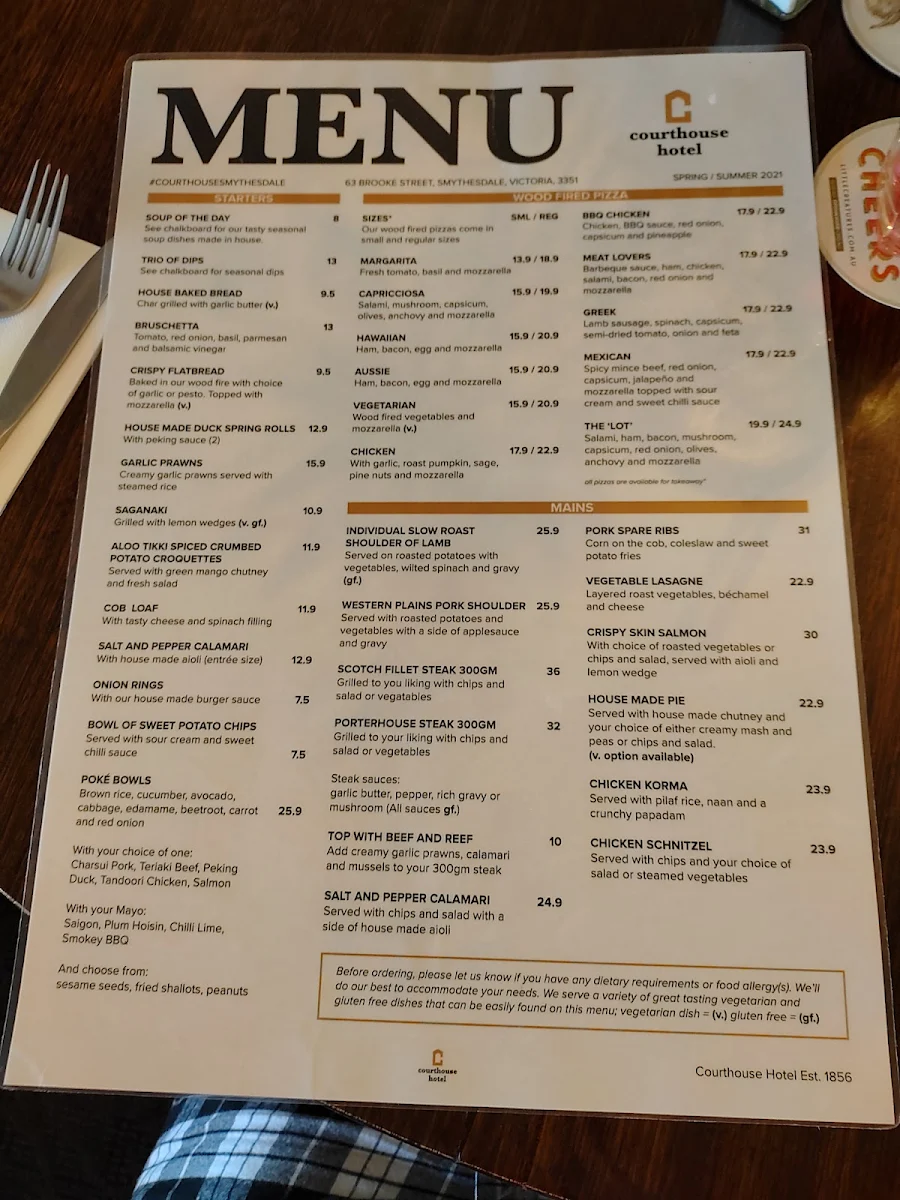 Menu, Courthouse Hotel