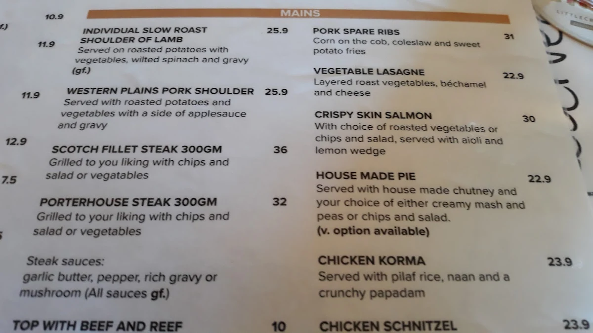 Menu, Courthouse Hotel