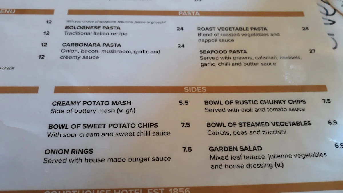 Menu, Courthouse Hotel