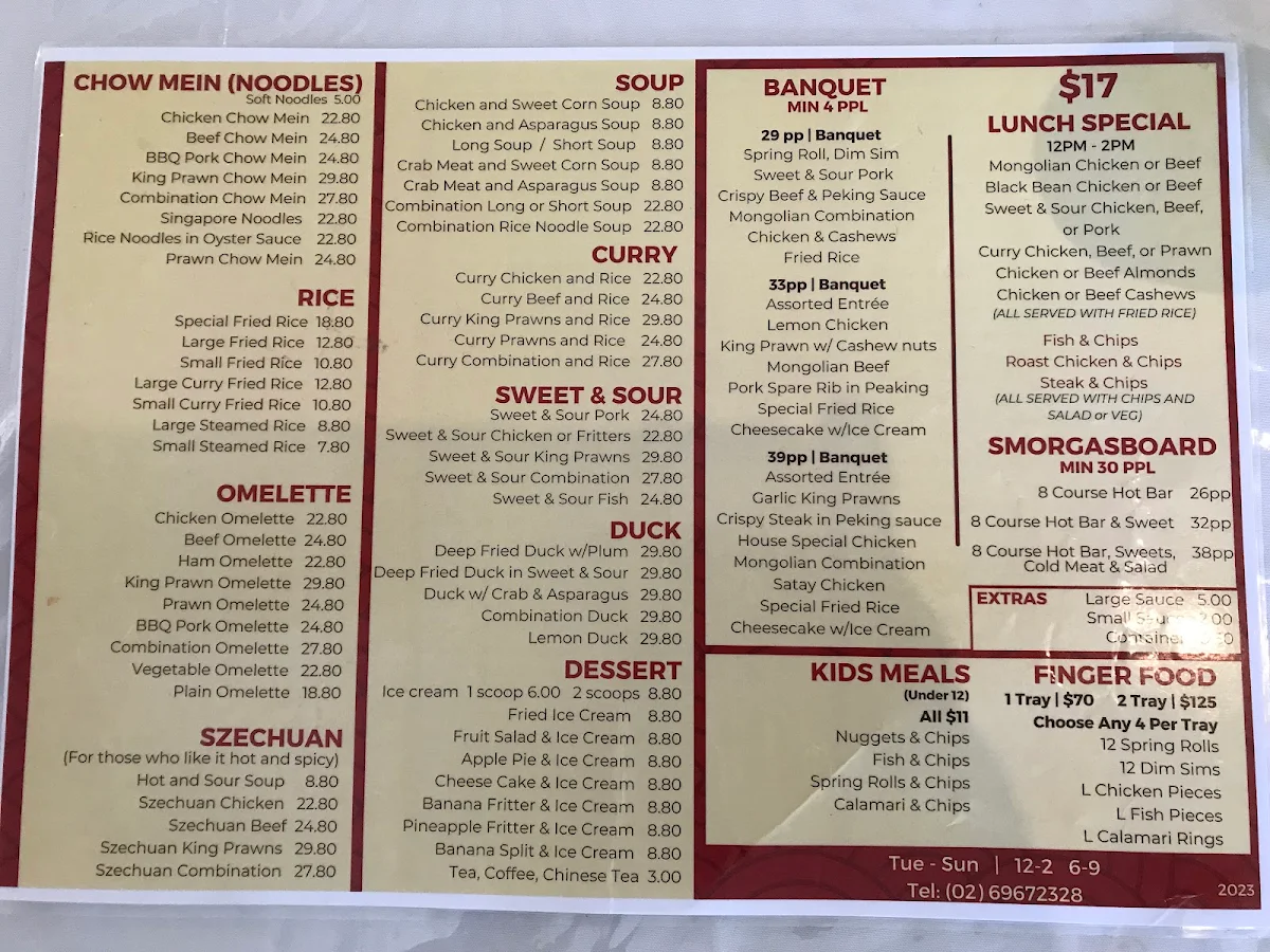 Menu, Tony's Restaurant