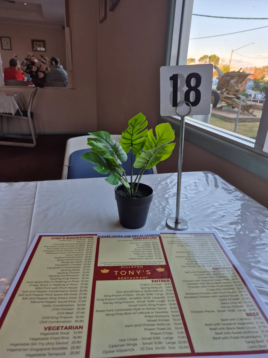Menu, Tony's Restaurant