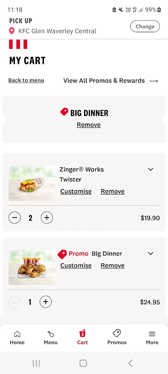 Menu, KFC Glen Waverley Central