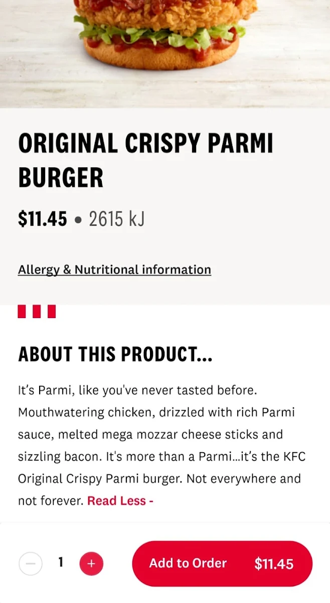 Menu, KFC Glen Waverley Central