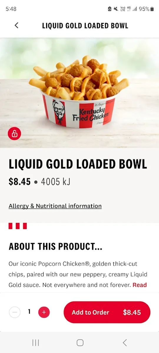 Menu, KFC Glen Waverley Central