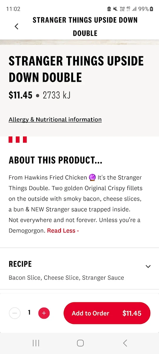 Menu, KFC Glen Waverley Central