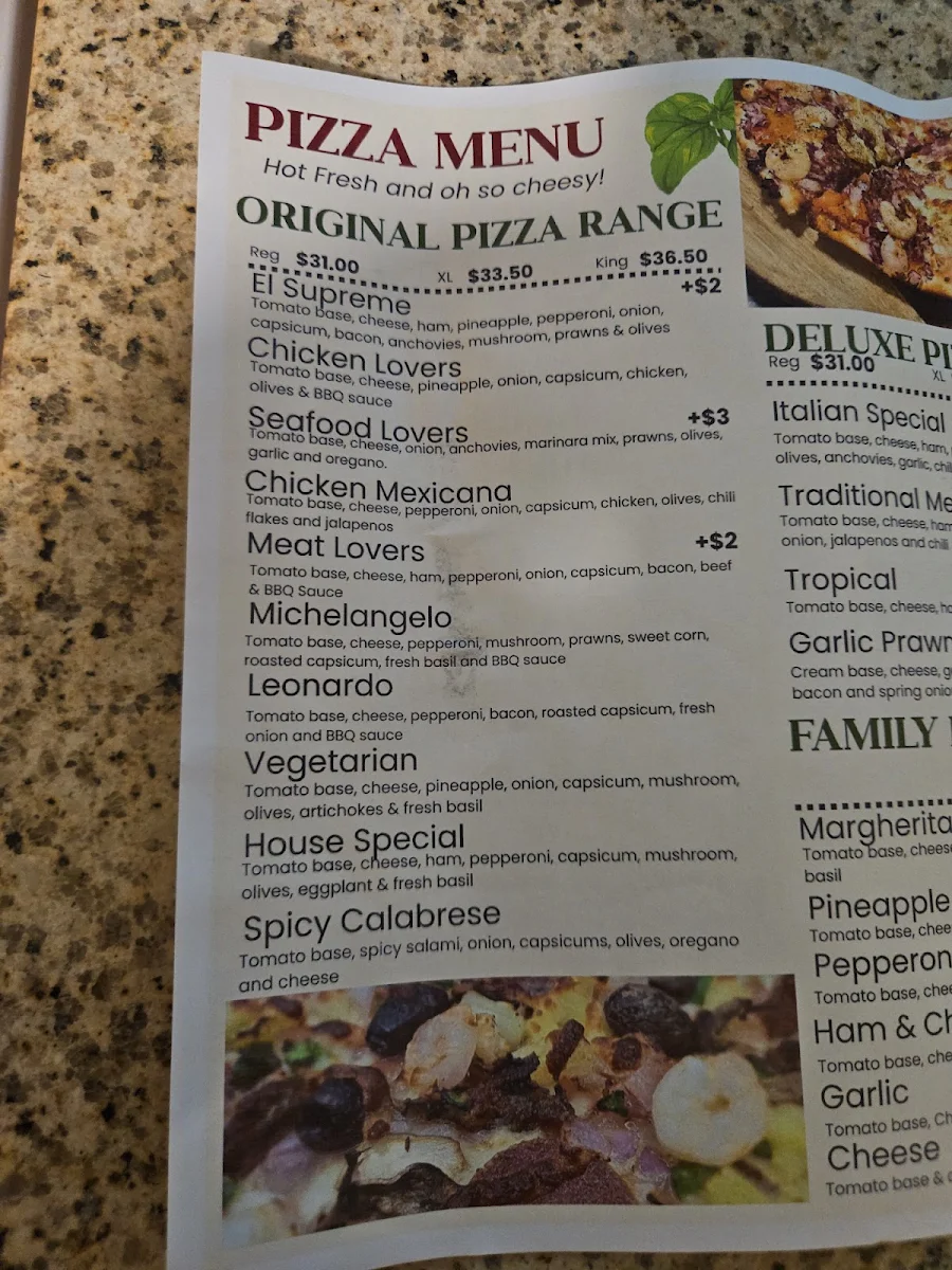 Menu, Hedland Trattoria