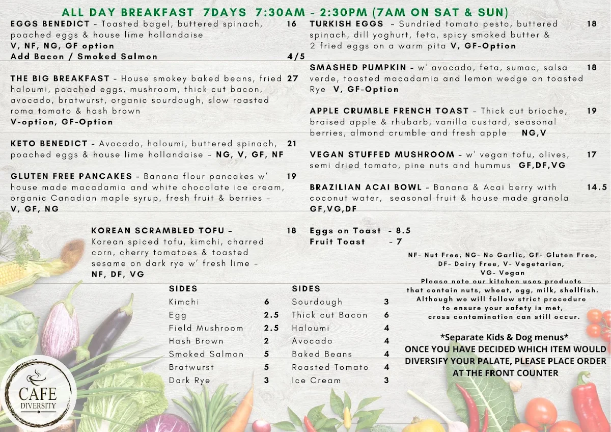 Menu, Cafe Diversity