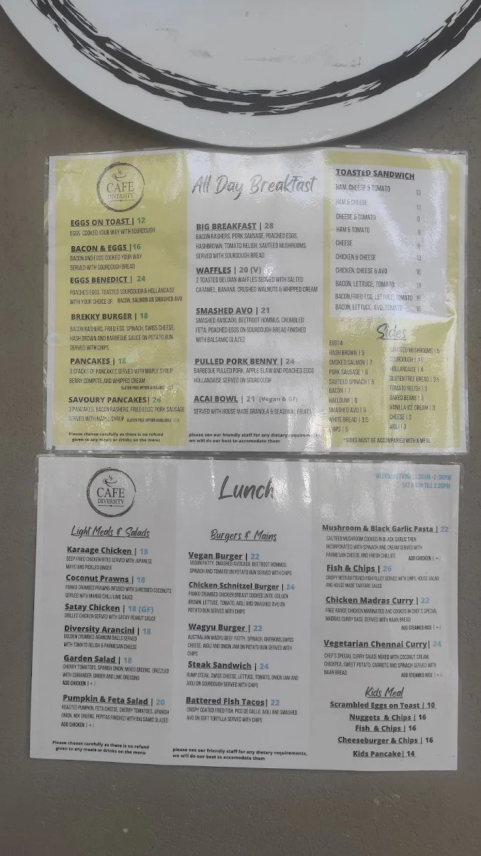 Menu, Cafe Diversity