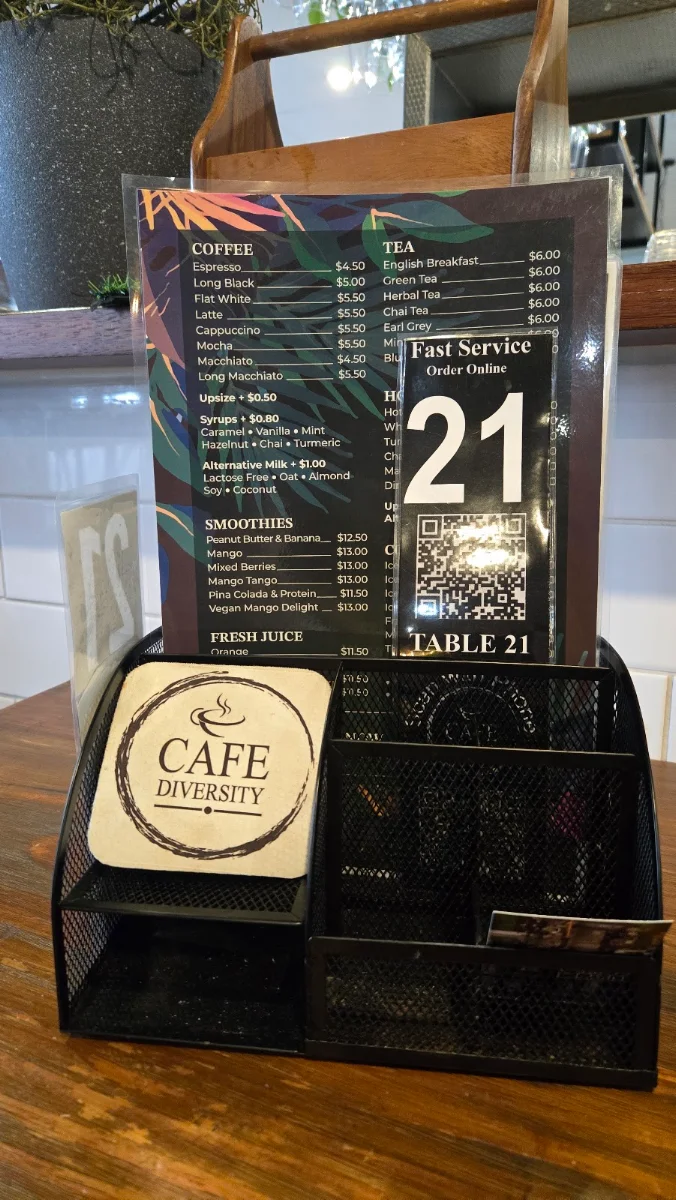 Menu, Cafe Diversity