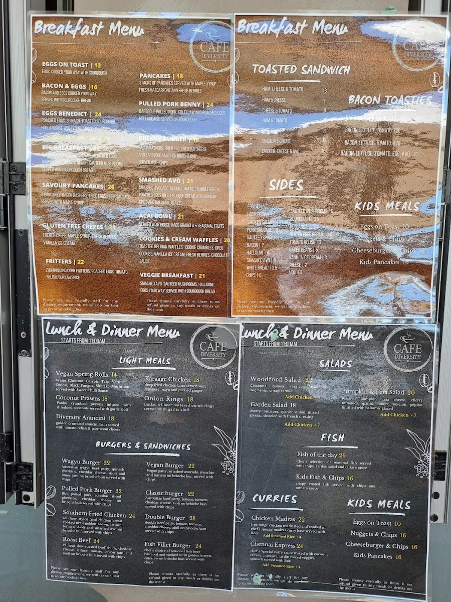 Menu, Cafe Diversity