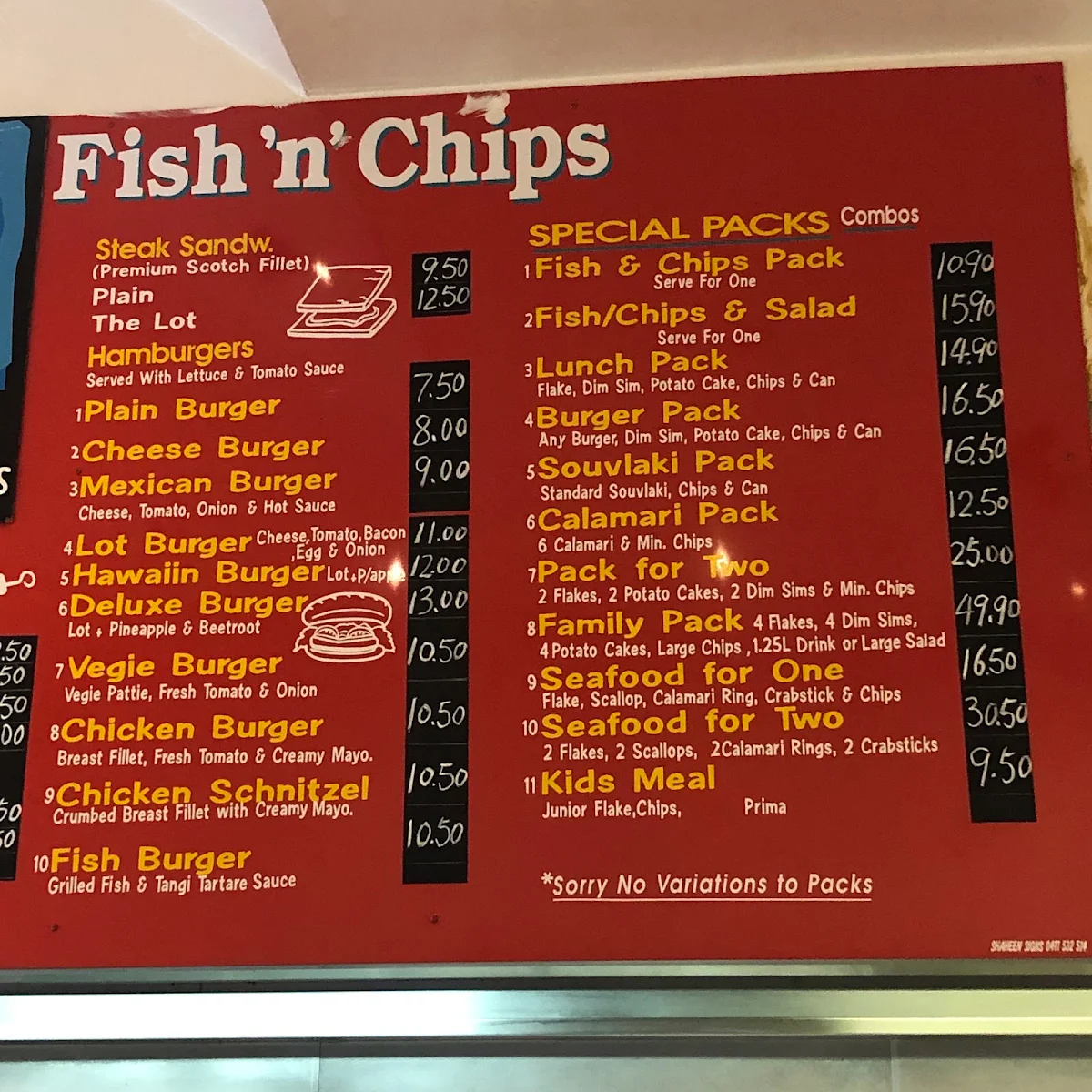 Menu, Westgarth Fish and Burger