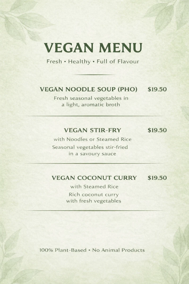 Menu, Vietnam Golden Spoon