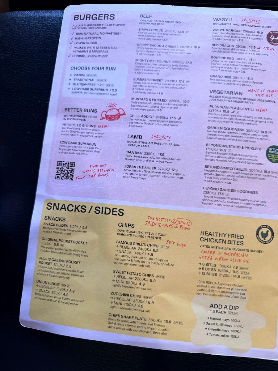 Menu, Grill'd Burgers - Richmond