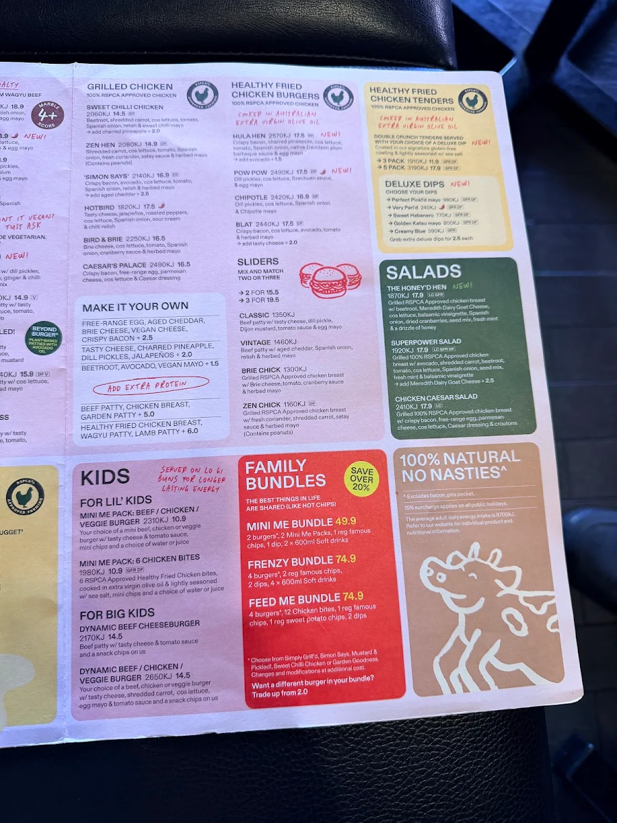 Menu, Grill'd Burgers - Richmond