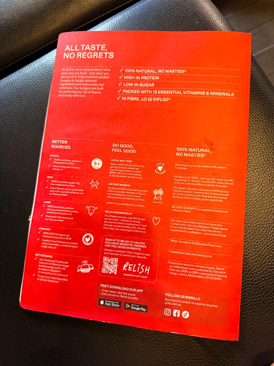 Menu, Grill'd Burgers - Richmond