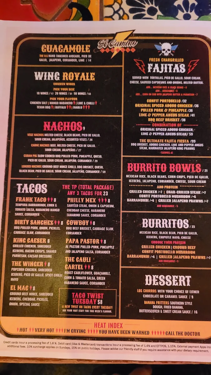 Menu, El Camino Cantina The Rocks, Sydney