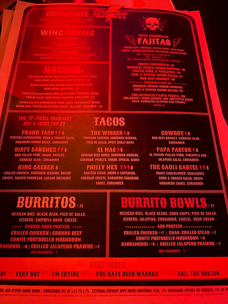 Menu, El Camino Cantina The Rocks, Sydney