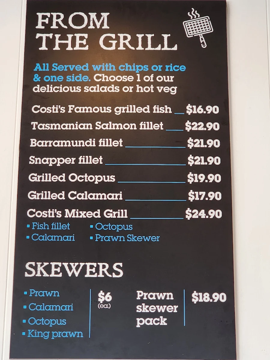 Menu, Costis Seafood and Grill -Eastern Creek Quarter