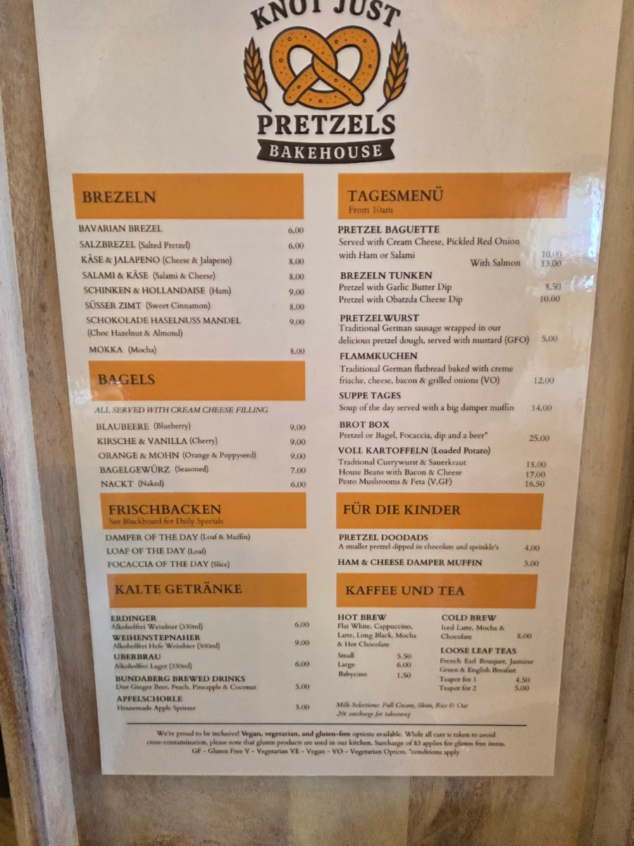 Menu, Knot Just Pretzels