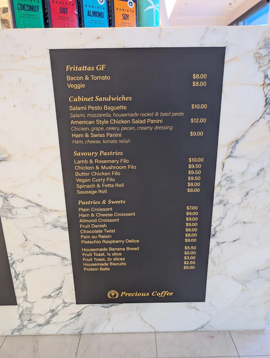 Menu, Precious Coffee North Quay