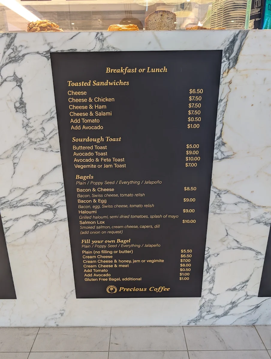 Menu, Precious Coffee North Quay