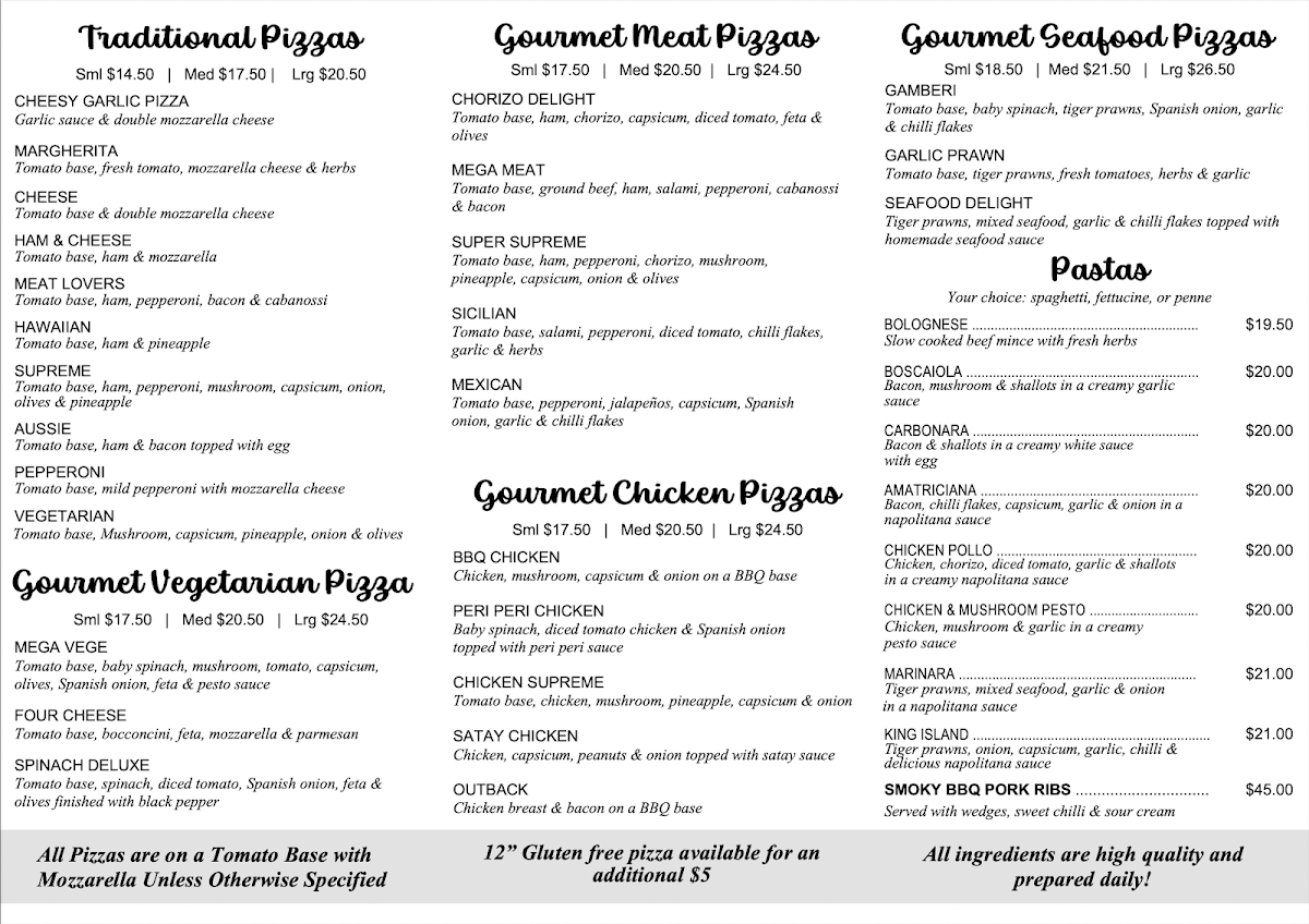 Menu, Pizza Project Dean Park