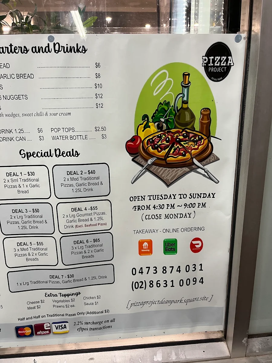Menu, Pizza Project Dean Park