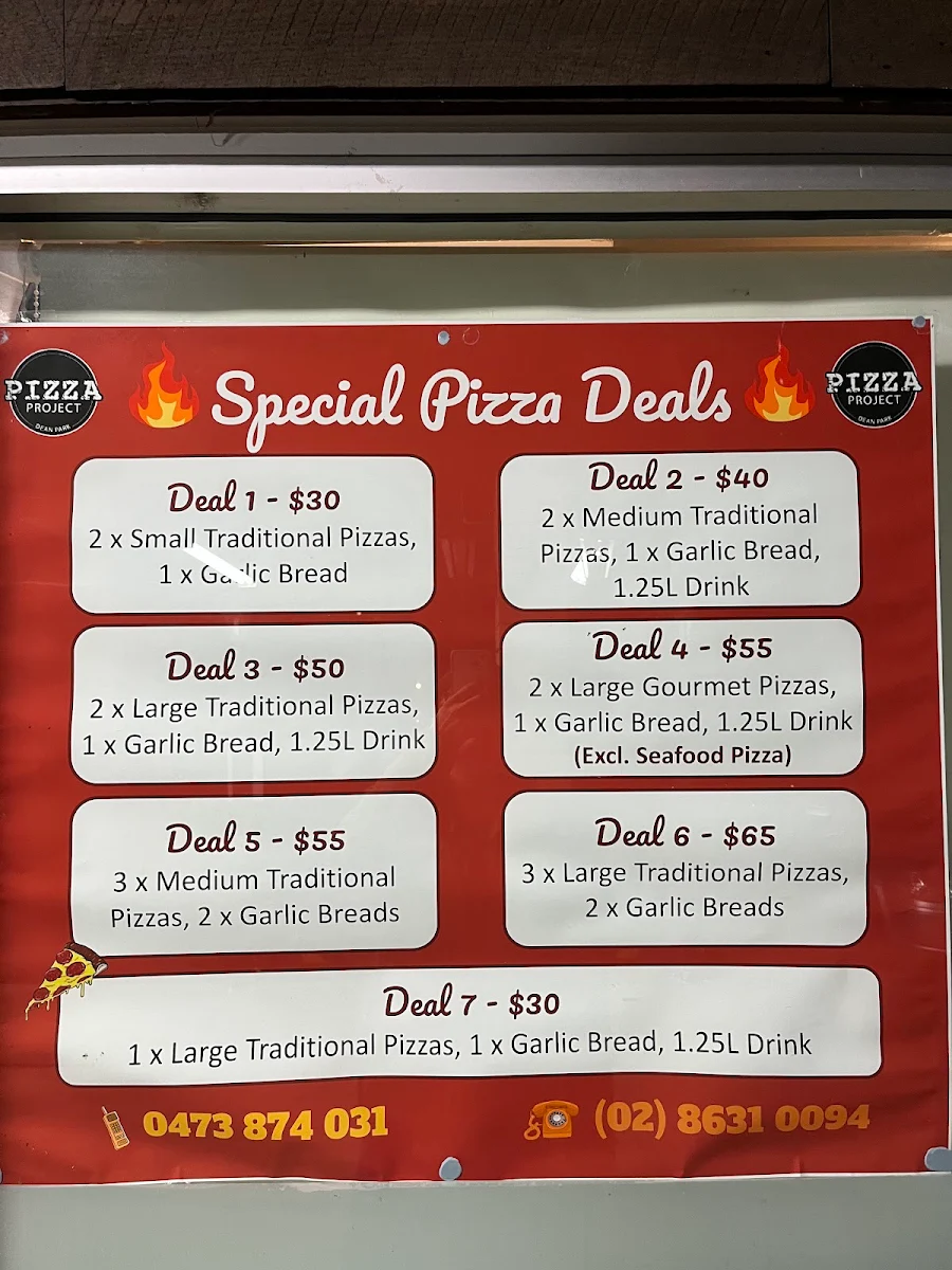 Menu, Pizza Project Dean Park