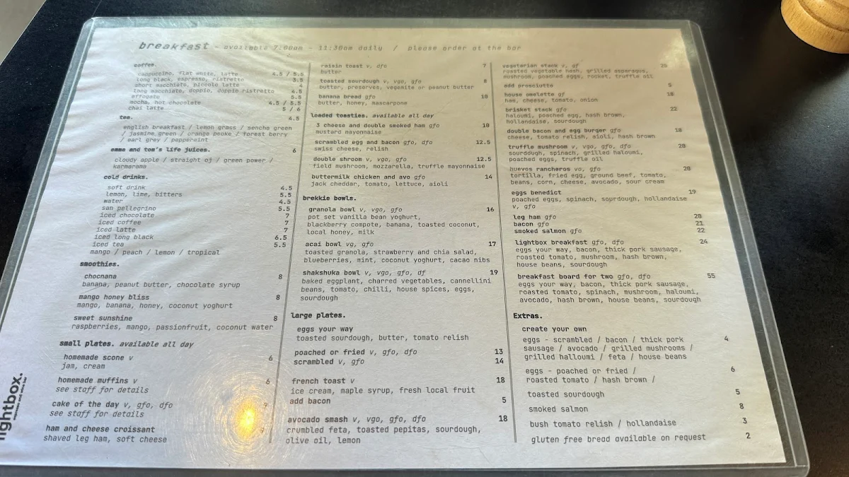 Menu, Lightbox Espresso & Wine Bar