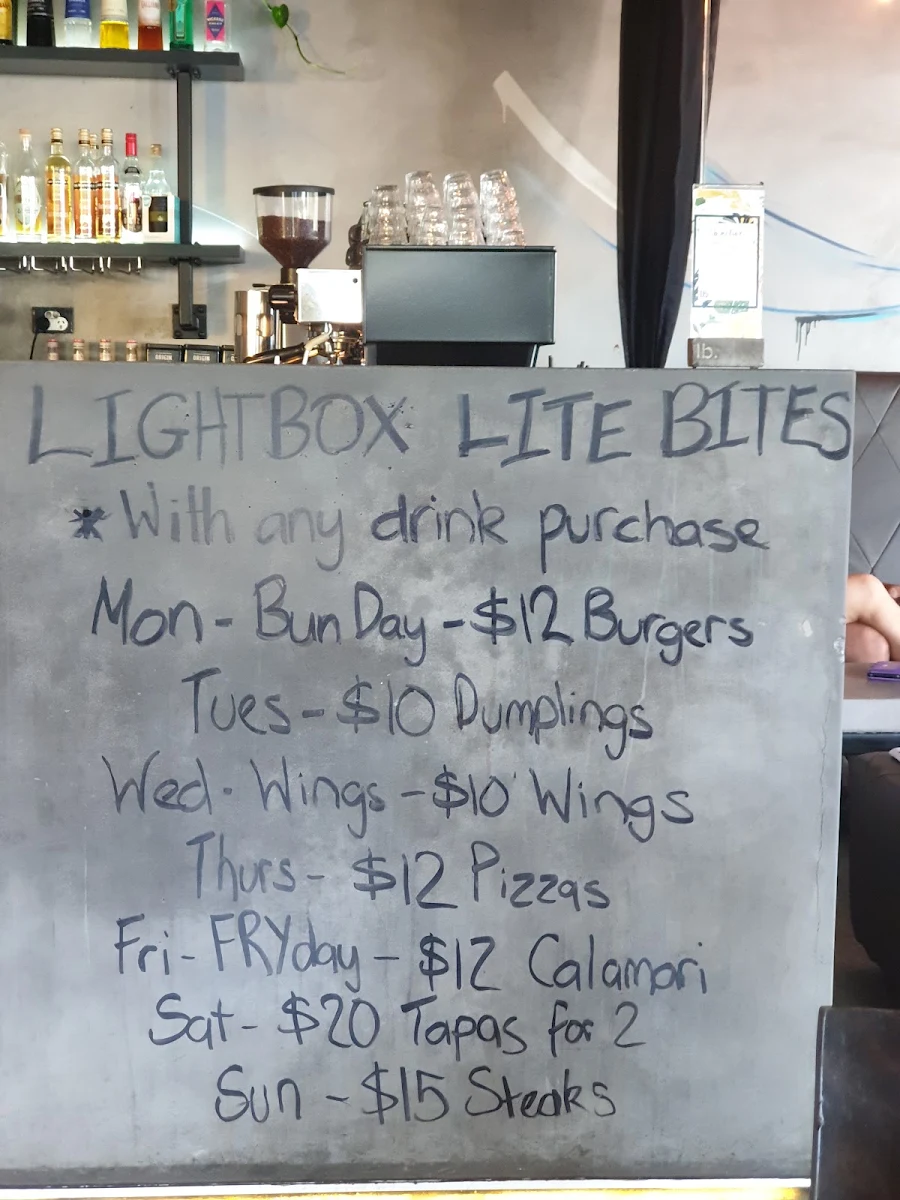 Menu, Lightbox Espresso & Wine Bar