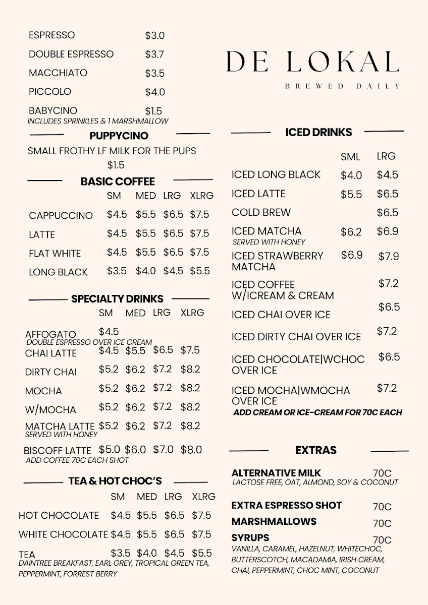 Menu, De Lokal