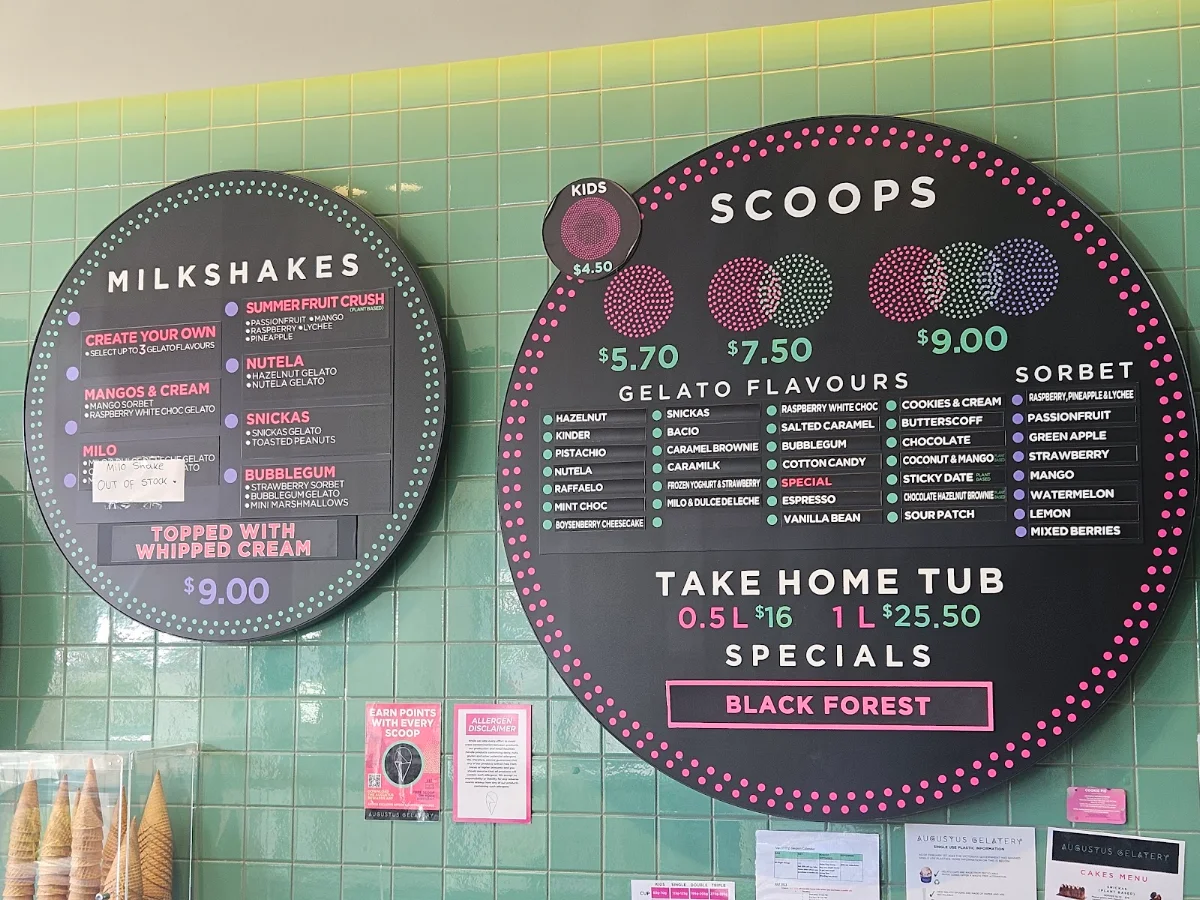 Menu, Augustus Gelatery + Acai Pakenham