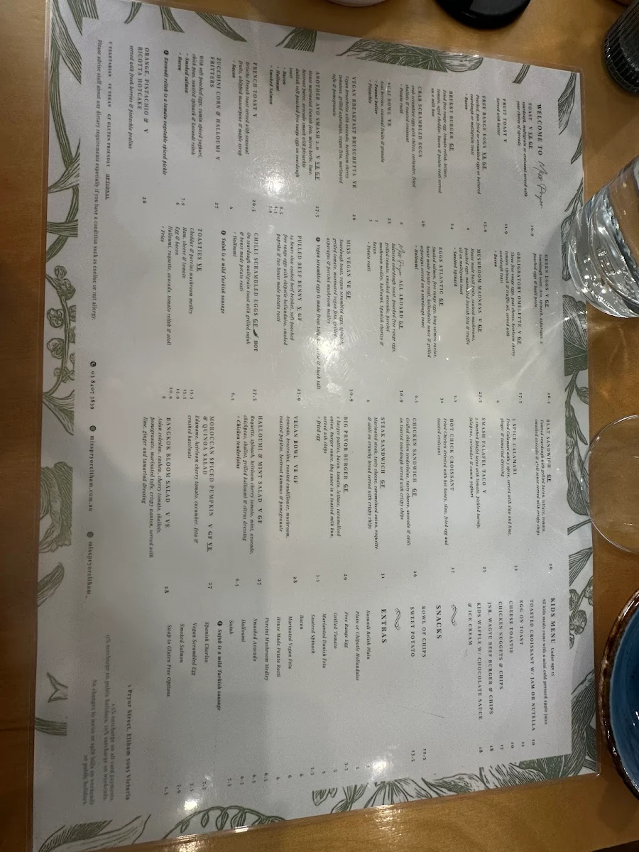 Menu, Miss Pryor