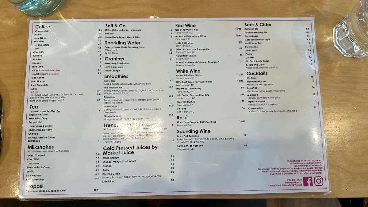 Menu, Miss Pryor