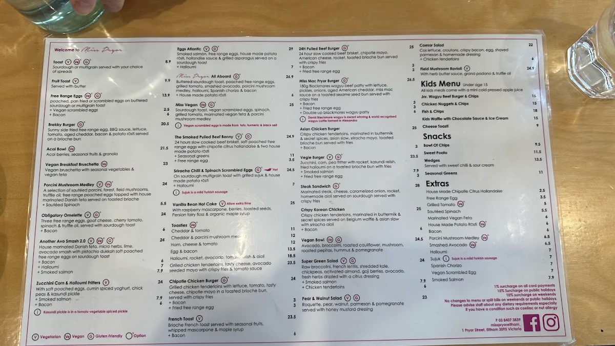 Menu, Miss Pryor