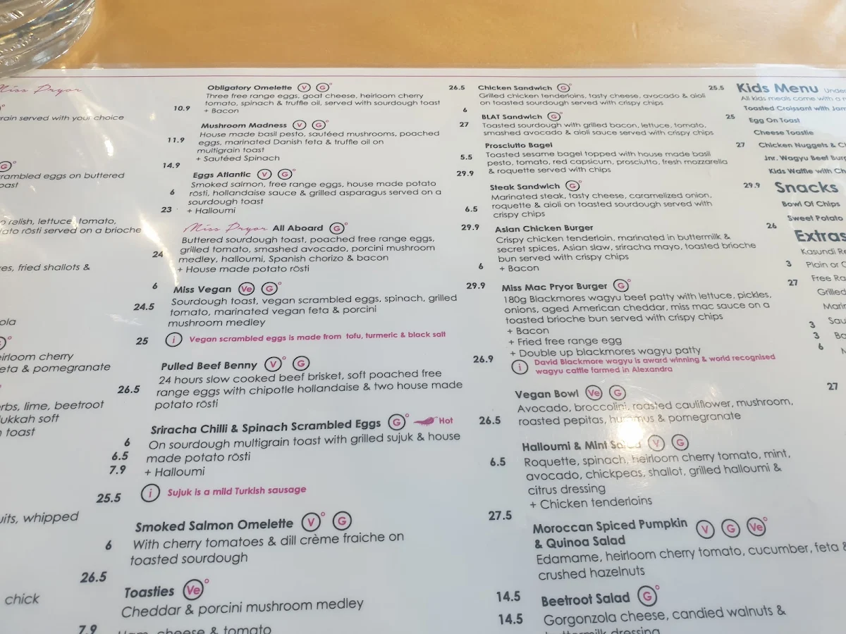 Menu, Miss Pryor