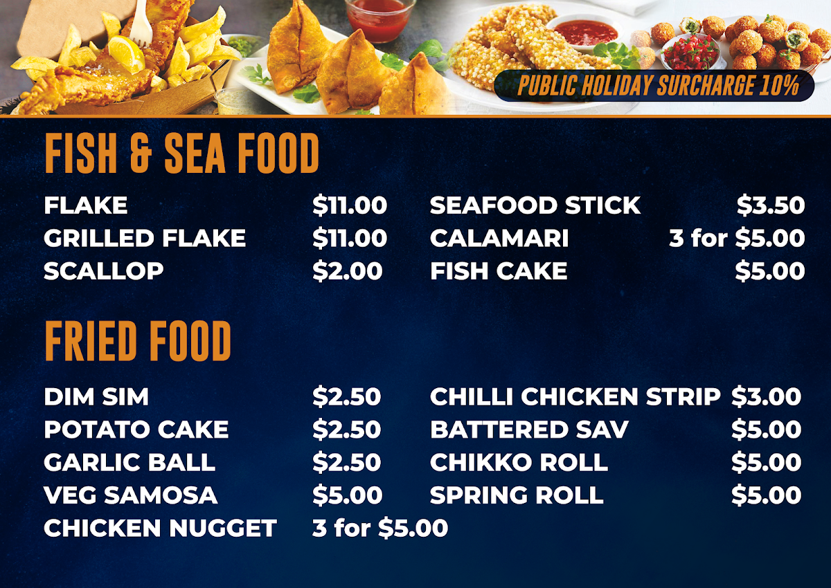 Menu, Frying Nemo Fish & Chips