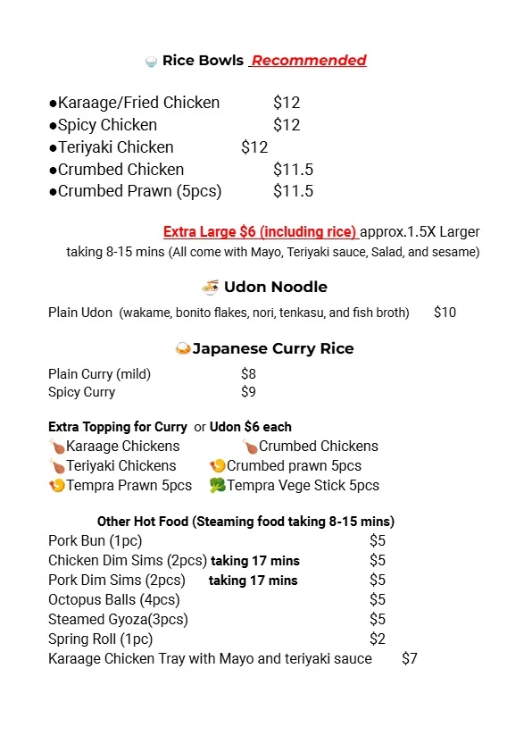 Menu, Ya Sushi