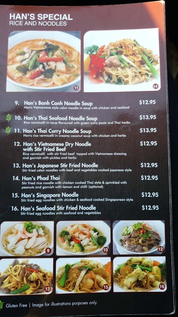 Menu, Han's Cafe