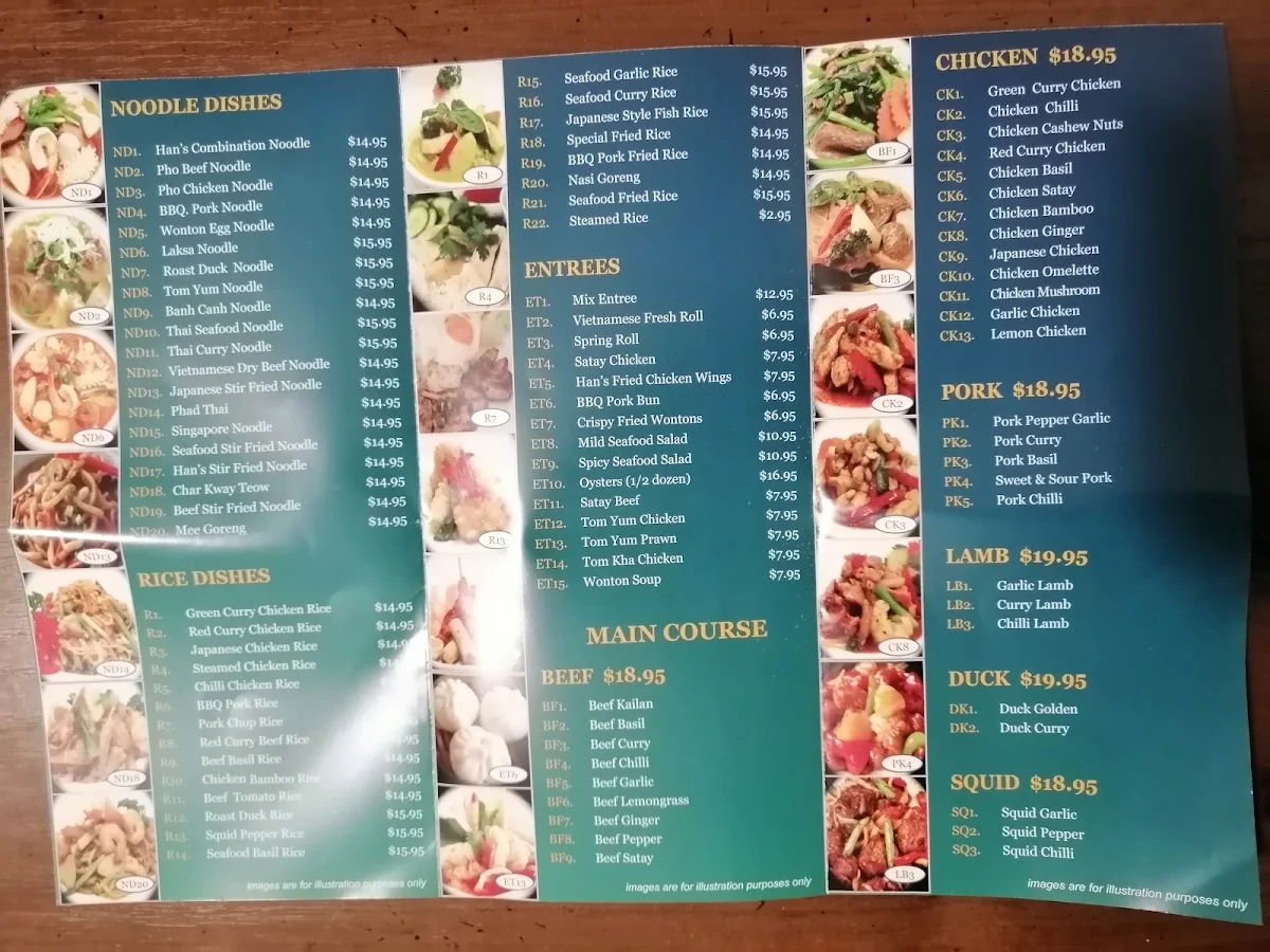 Menu, Han's Cafe