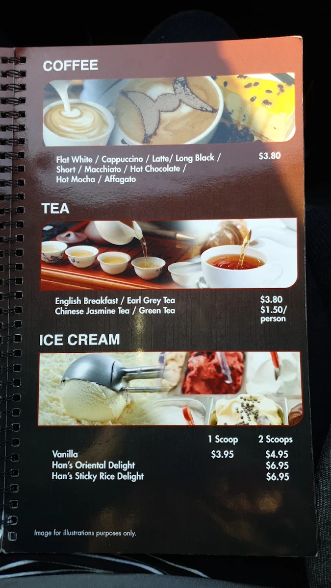 Menu, Han's Cafe
